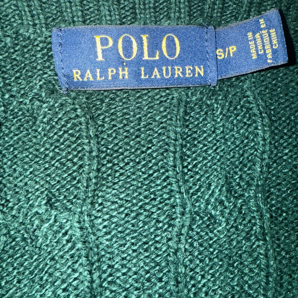 Polo by Ralph Lauren Dark Green Cable Knit Sweater with Yellow Pony - Picture 3 of 3